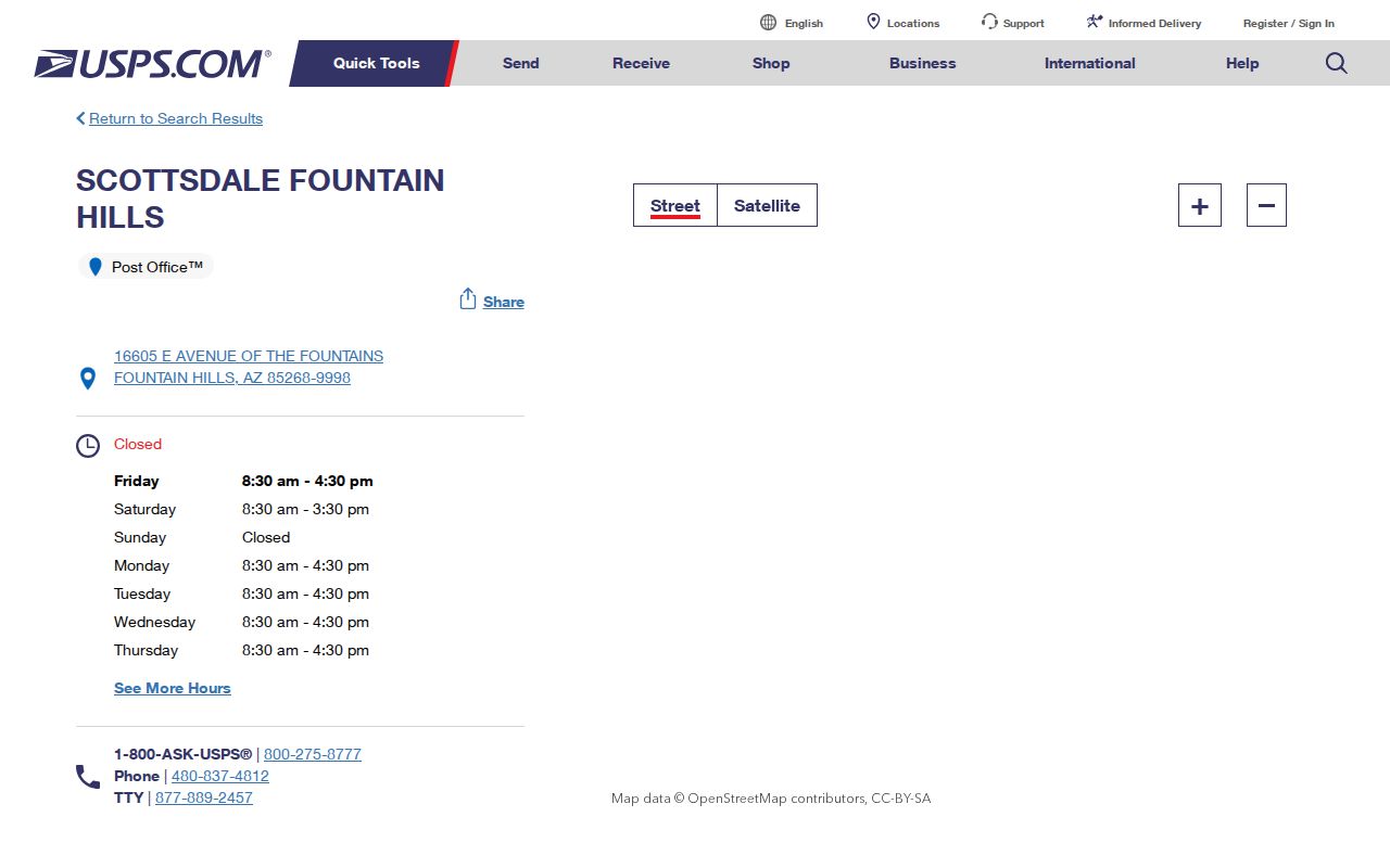 Fountain Hills ZIP code directory post office details for 85268